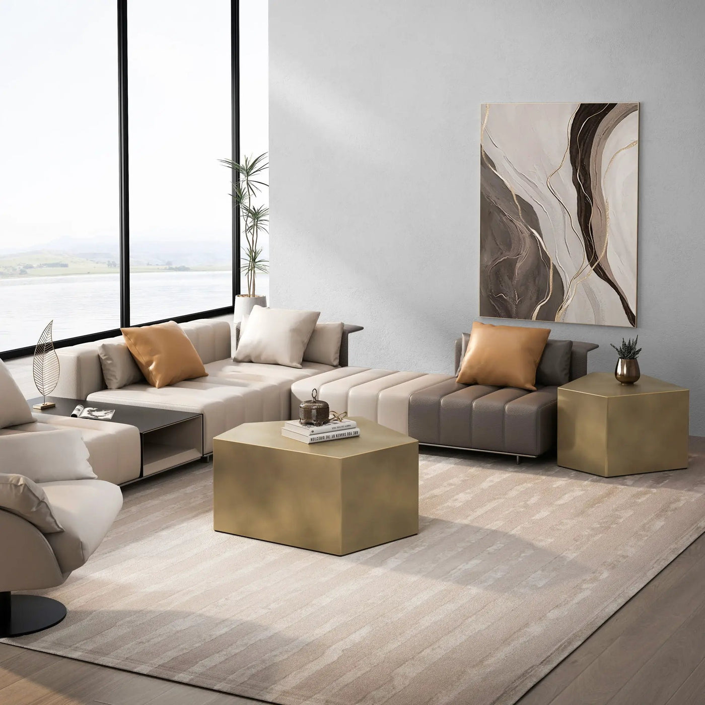 Irregular Pentagon Nesting Coffee Table Set by Unique Piece Furniture