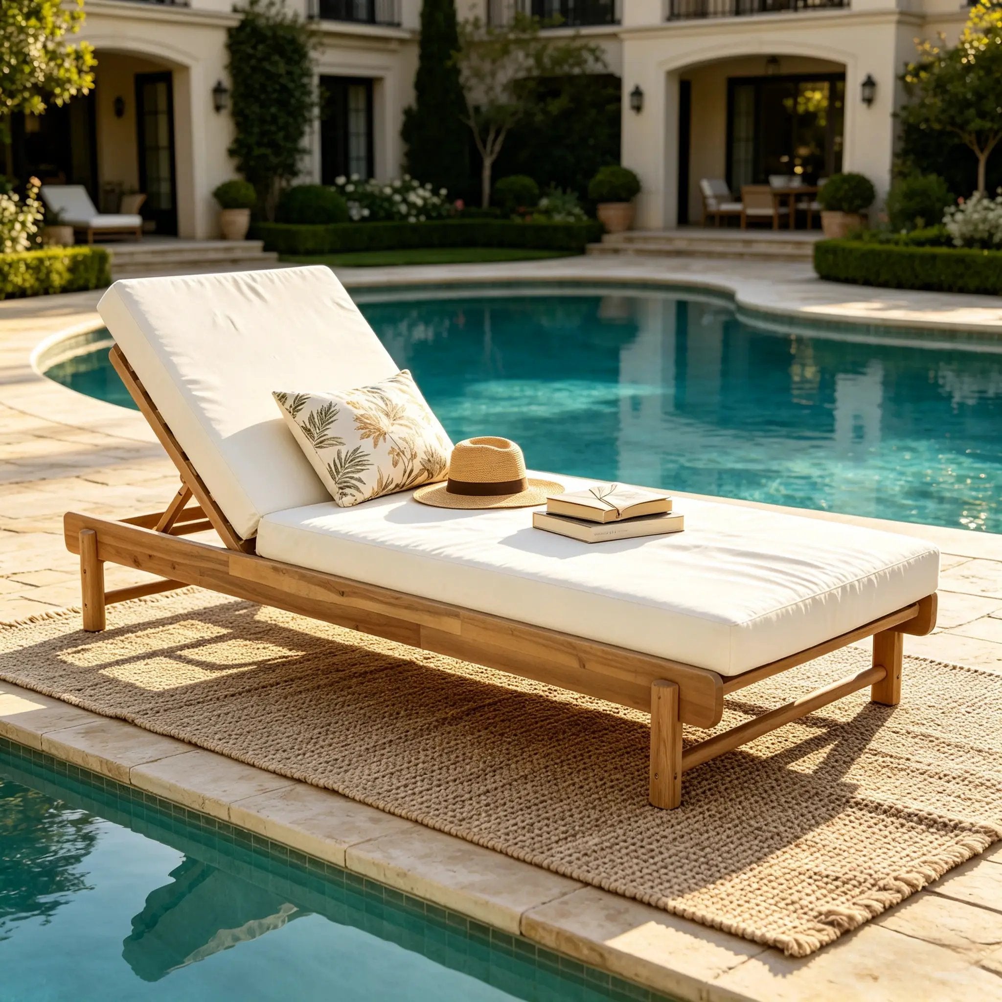 Light Teak Acacia Wood Chaise Lounge Set: 1 Frame + 1 Cushion by HouseOfZazla