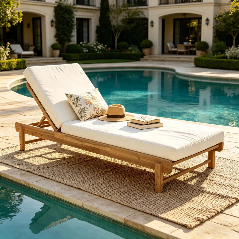Light Teak Acacia Wood Chaise Lounge Set: 1 Frame + 1 Cushion by HouseOfZazla