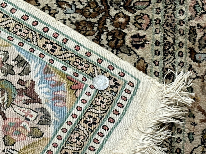 Indian Kashmiri Silk Rug 4x7, Tree of Life Design, Very Fine 380 KPSI, Birds by Jewel Rugs