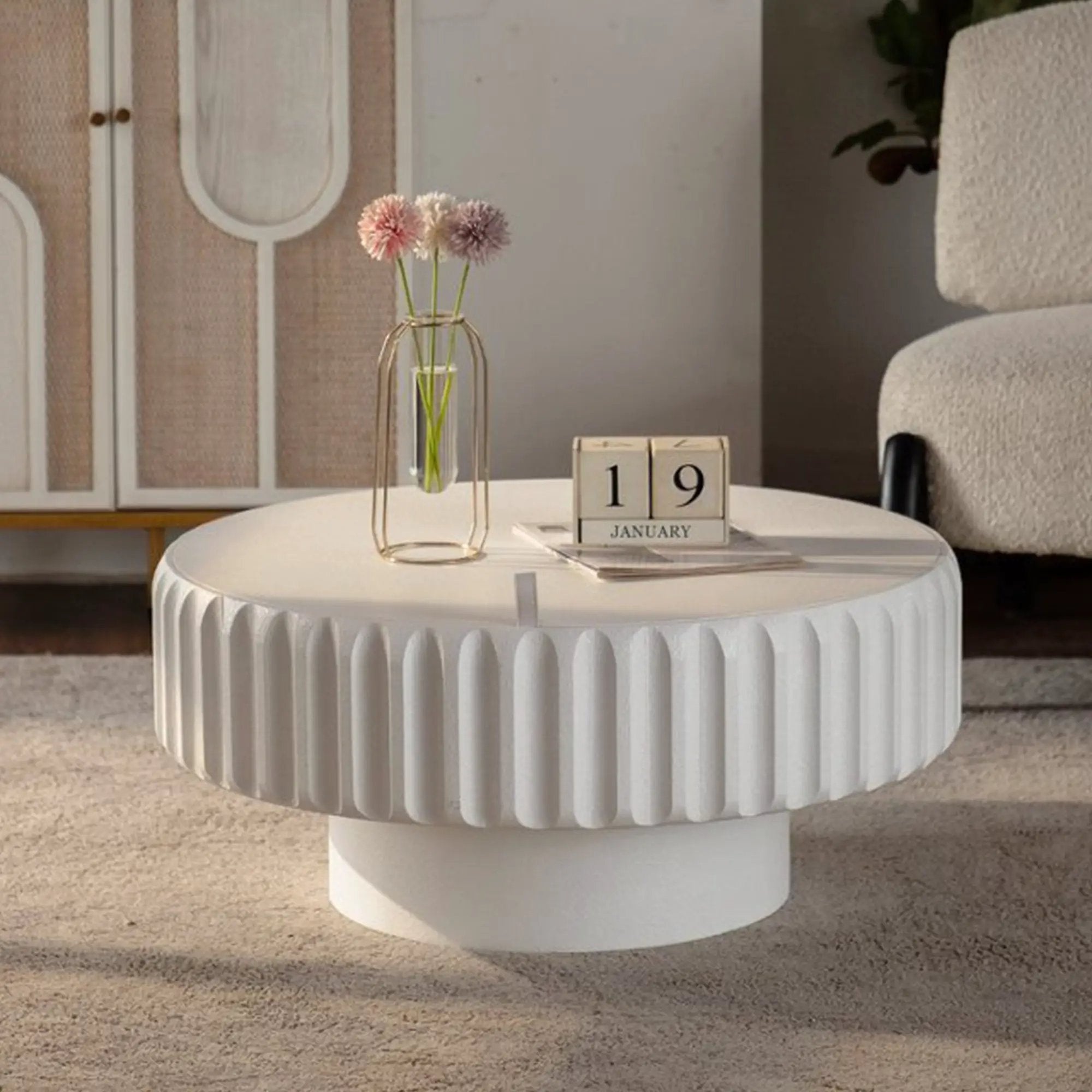 Round Fluted Storage Table with Lift-Off Lid by HouseOfZazla