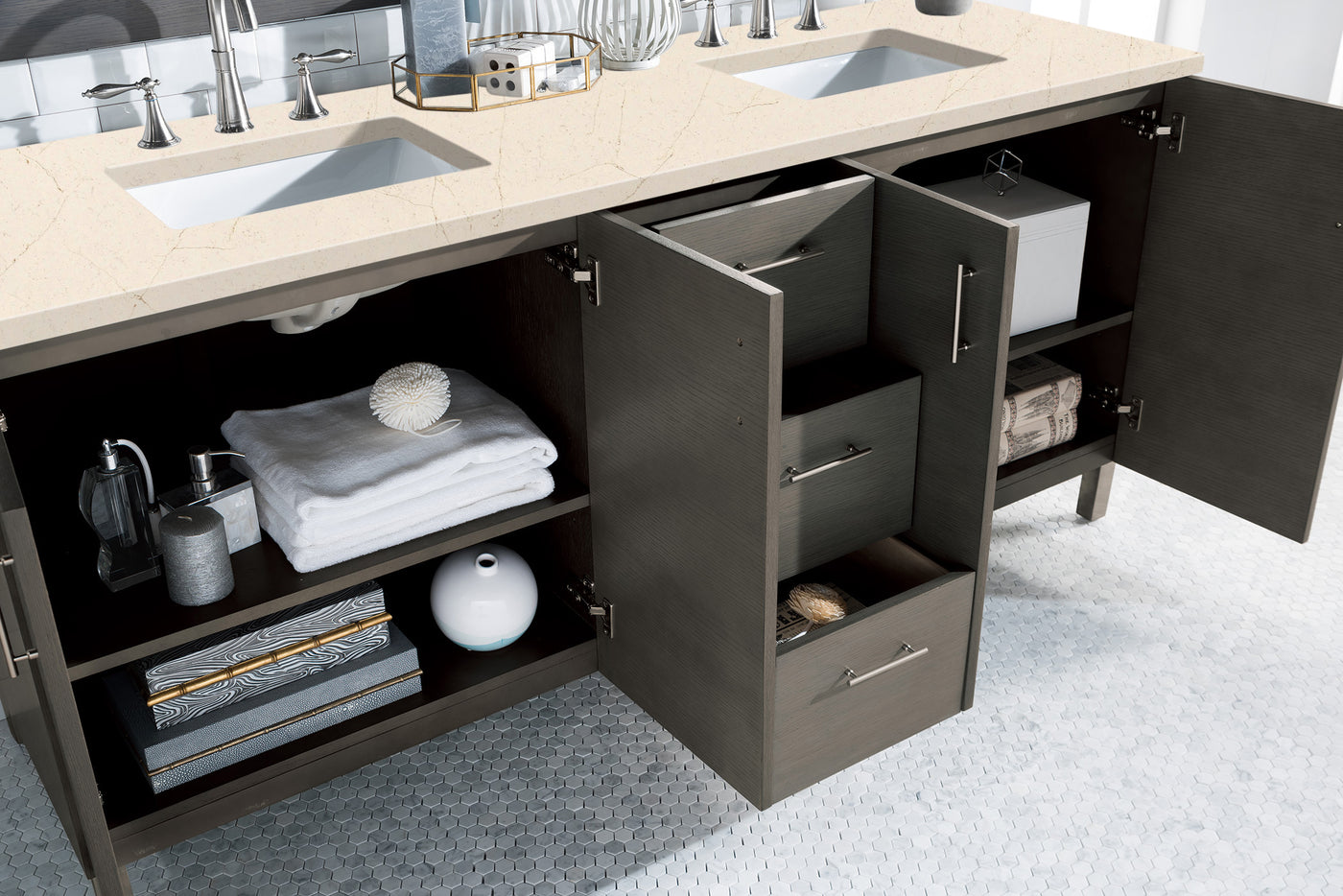 James Martin Metropolitan 72" Dual Mount Double Bathroom Vanity, Silver Oak, view 11