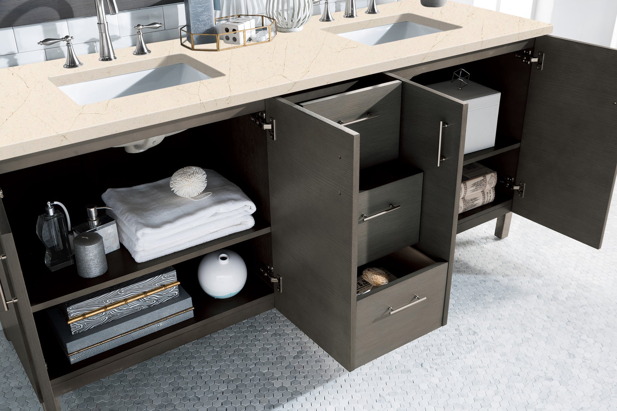 James Martin Metropolitan 72" Dual Mount Double Bathroom Vanity, Silver Oak, view 11