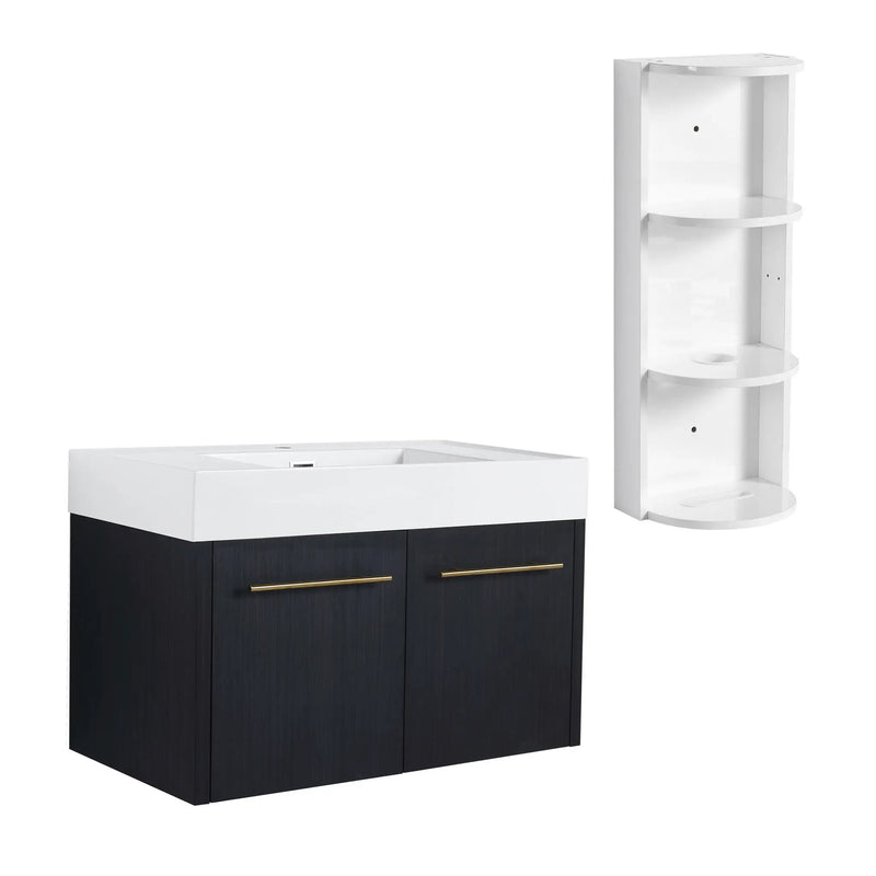 Modern Wall Mounted Bathroom Vanity with Resin Sink and Storage Rack by HouseOfZazla