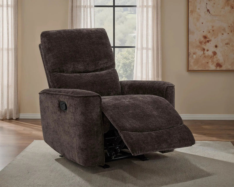 Navarro Chenille Upholstered Glider Recliner Dark Brown by Unique Piece Furniture