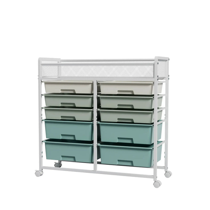 White Large Capacity 2-Row 10-Drawer Rolling Storage Cart by HouseOfZazla