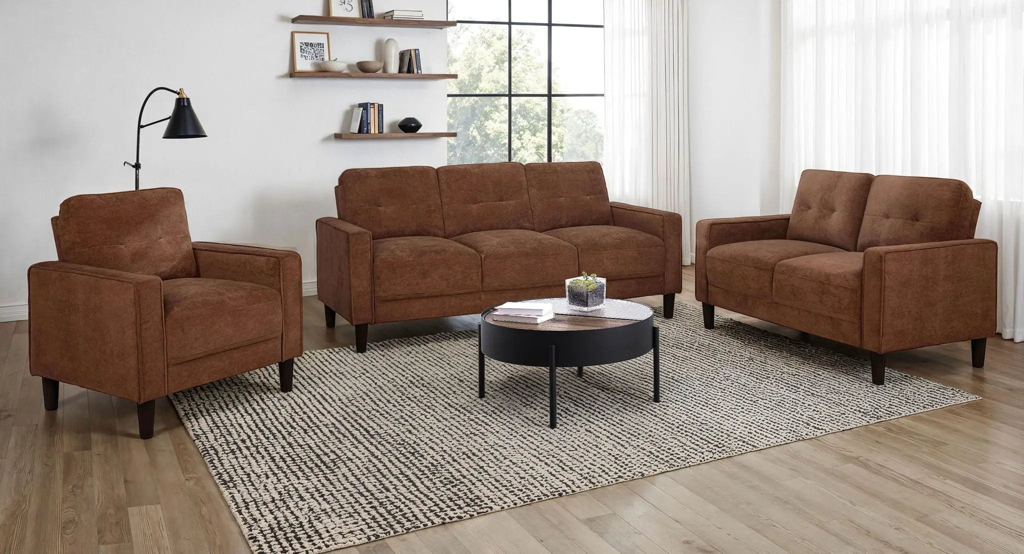 Bowen II 3-piece Fabric Upholstered Track Arm Sofa Set Rust by Unique Piece Furniture