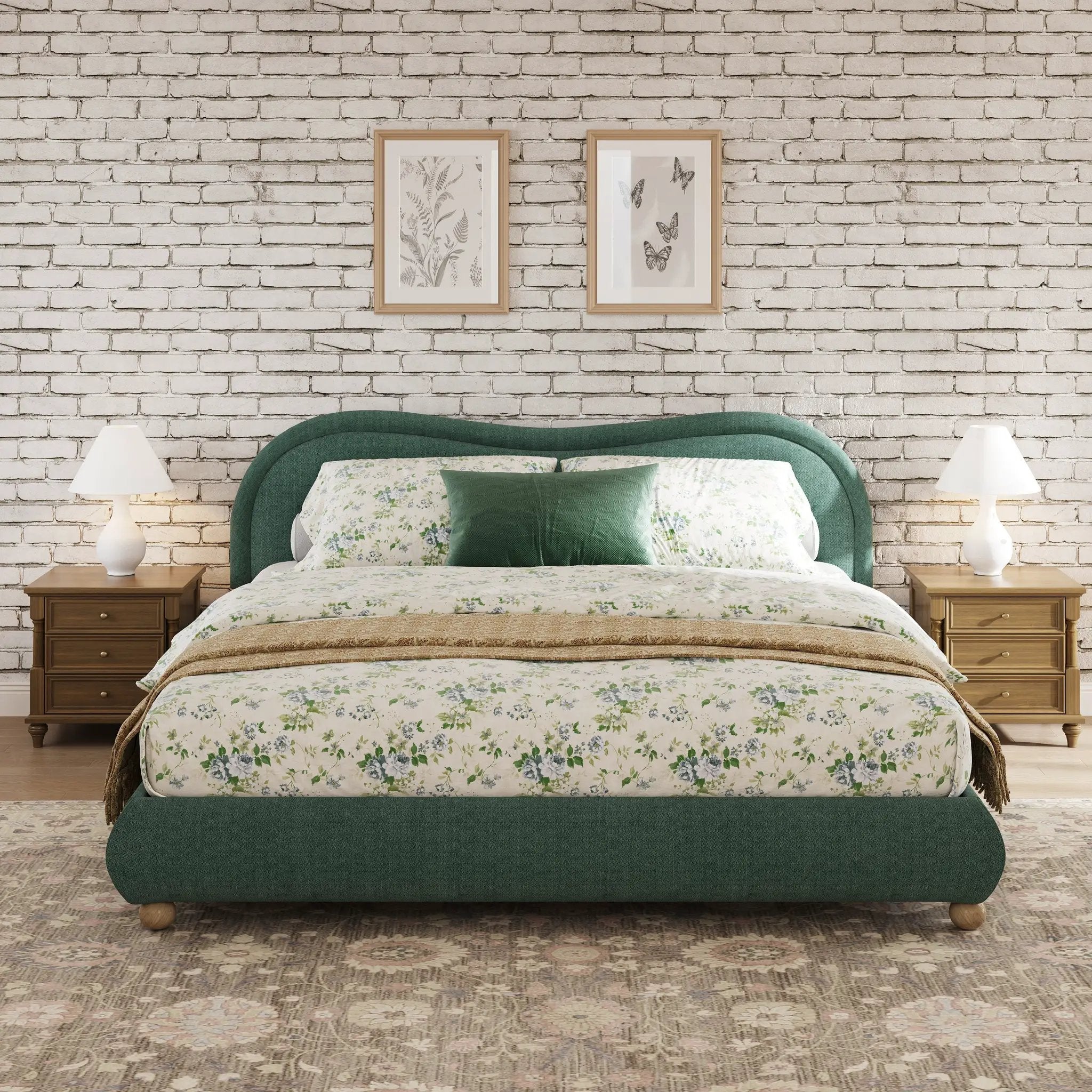 King Size Upholstered Platform Bed Frame with Rounded Corners by HouseOfZazla