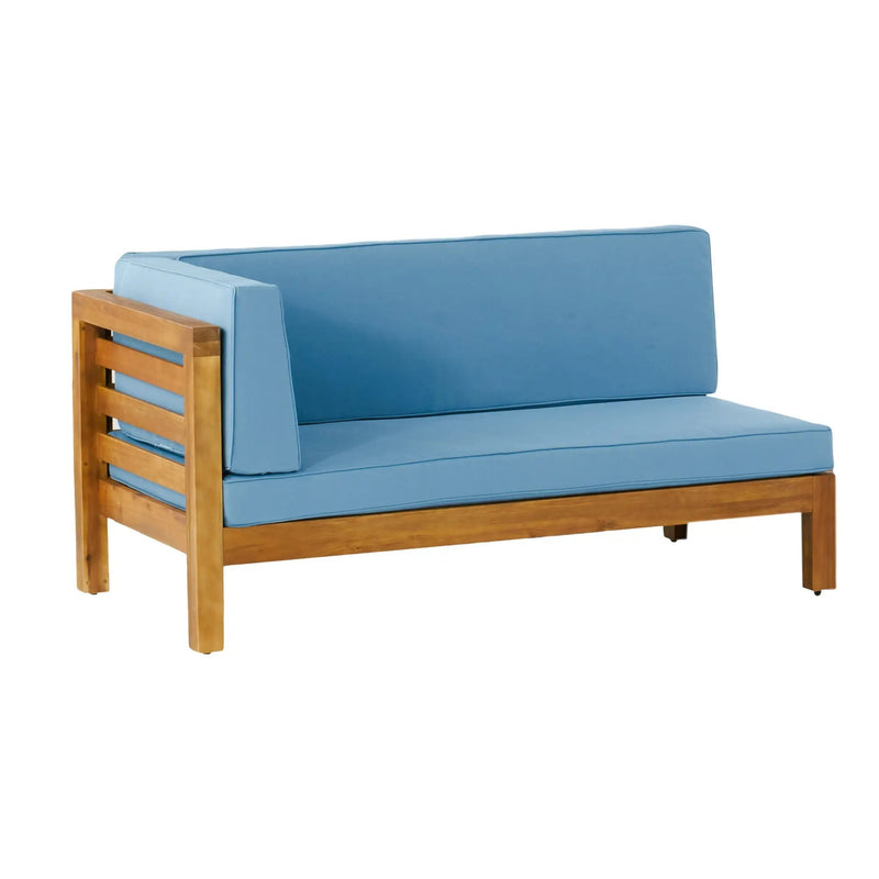 Oana Outdoor Wooden Sectional Set With Cushions, Blue by HouseOfZazla