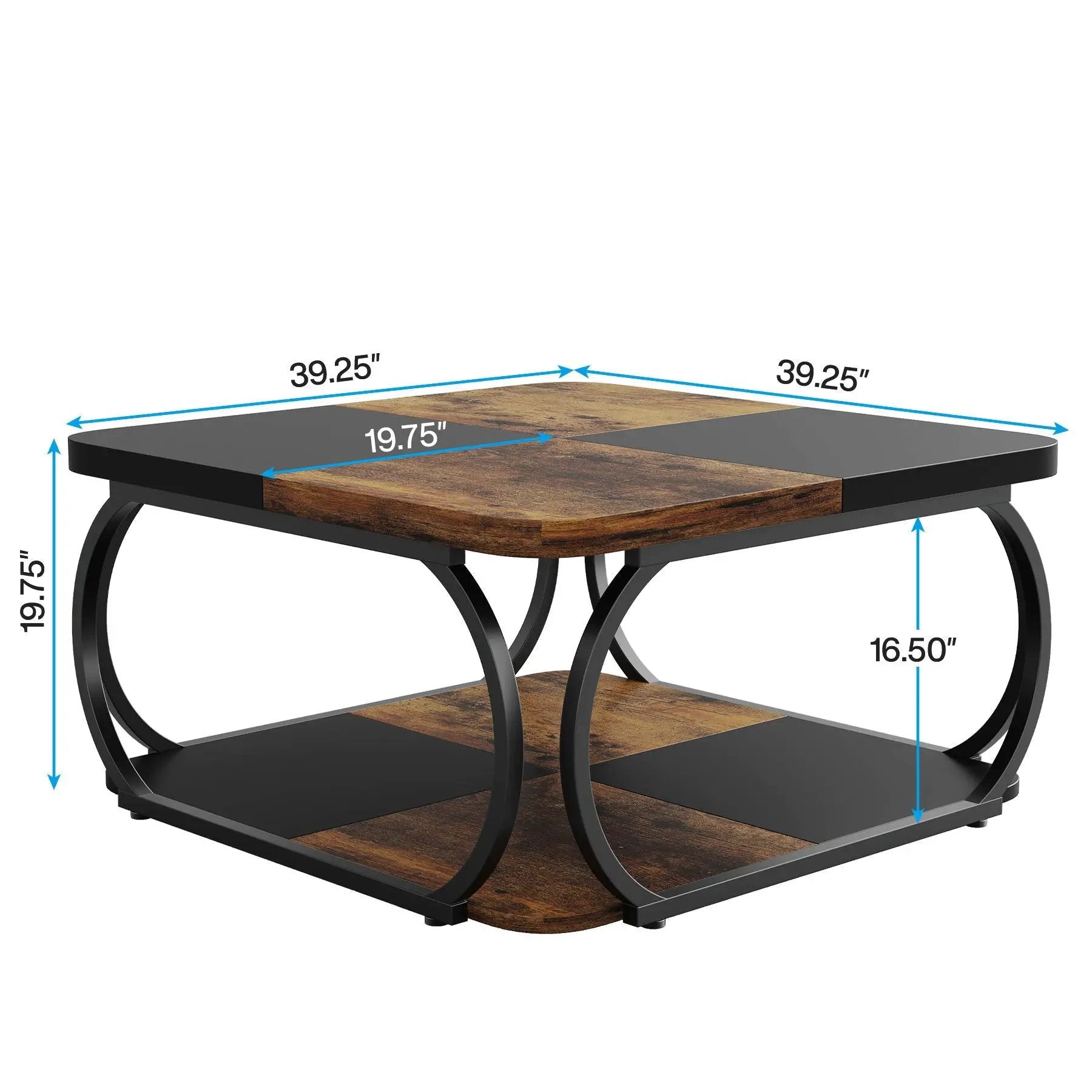 Square Coffee Table With Storage Shelf, 2 Tier For Living Room - Brown / Black by HouseOfZazla