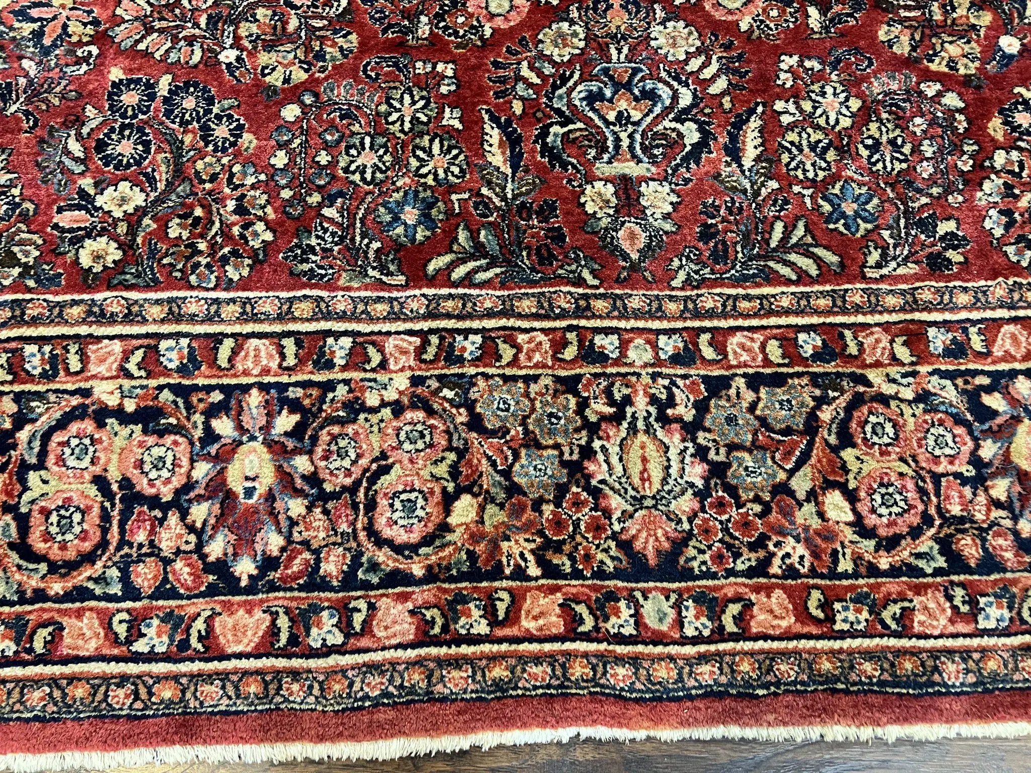 1920s Persian Sarouk Rug 9x12, Red Persian Carpet, High Quality Persian Rug, Allover Floral Pattern, Antique Oriental Rug, Wool Handmade Room Sized by Jewel Rugs