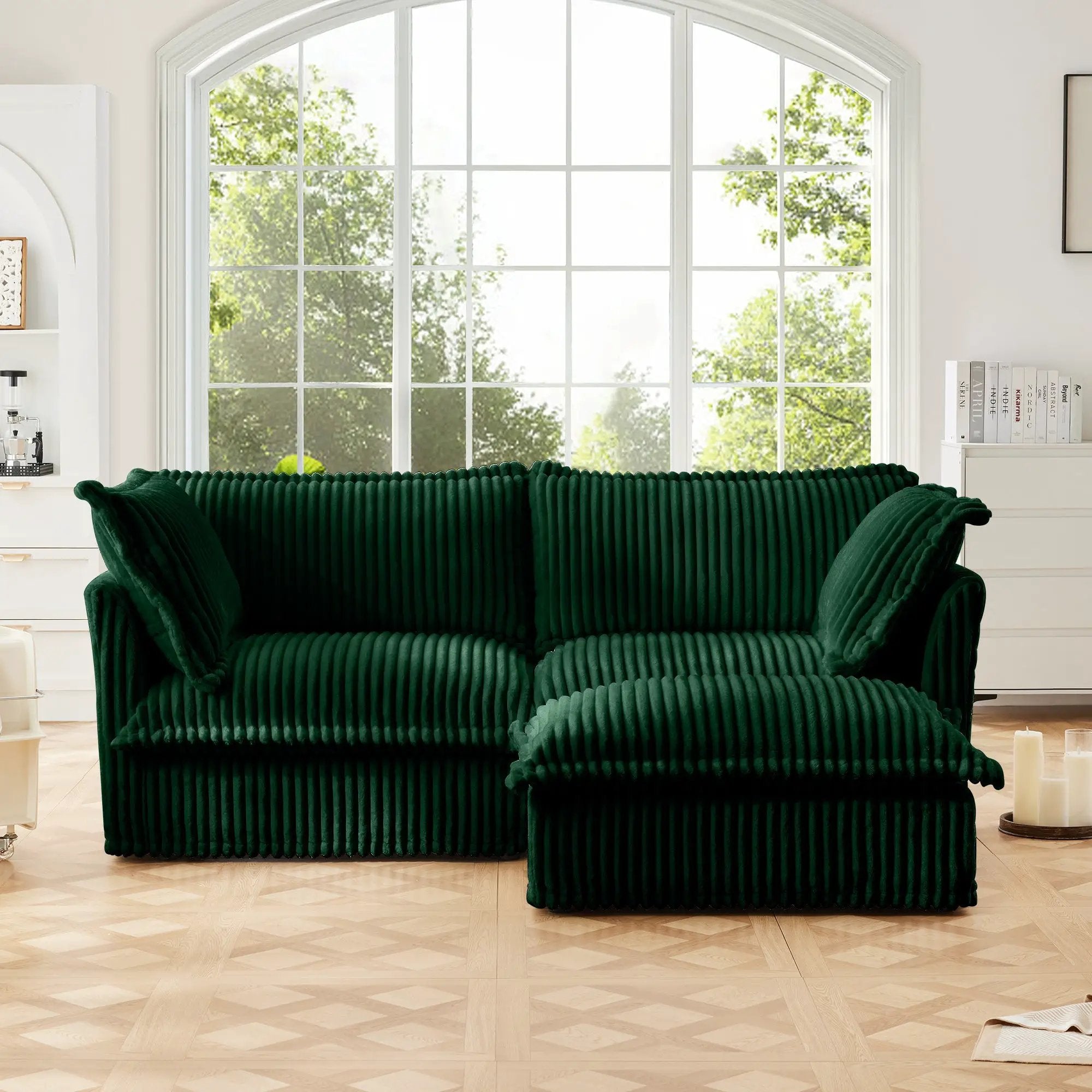 Slipcovered Sectional 2 Seater Sofa Couch with Convertible Ottoman by HouseOfZazla