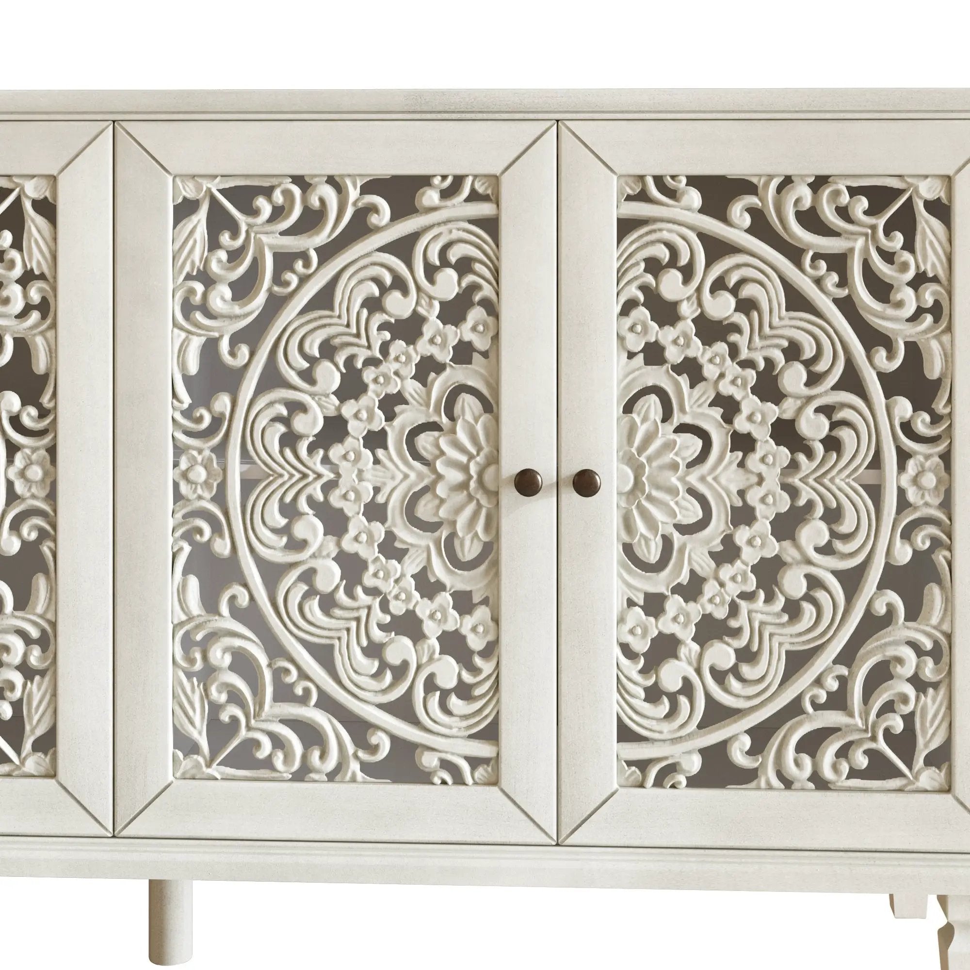 60" Antique Buffet Cabinet with Floral Carvings and Solid Wood Legs by HouseOfZazla