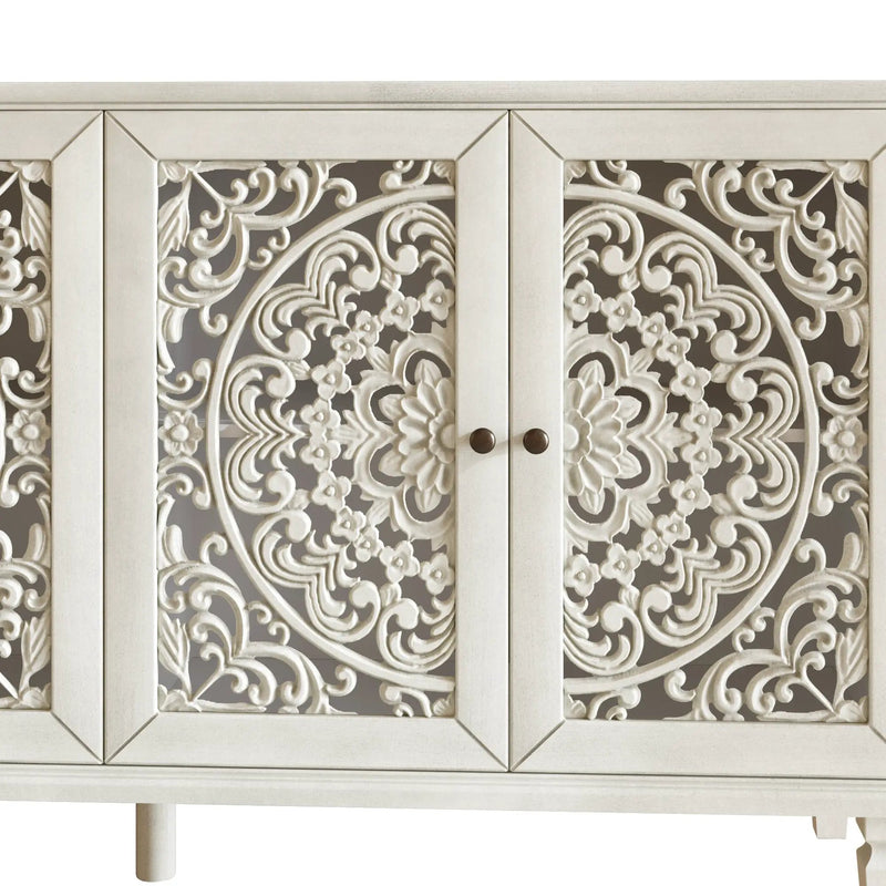 60" Antique Buffet Cabinet with Floral Carvings and Solid Wood Legs by HouseOfZazla