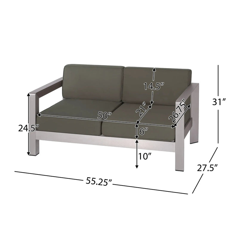 Outdoor Aluminum Loveseat – Low-Profile Patio Seating with Deep Cushions by HouseOfZazla