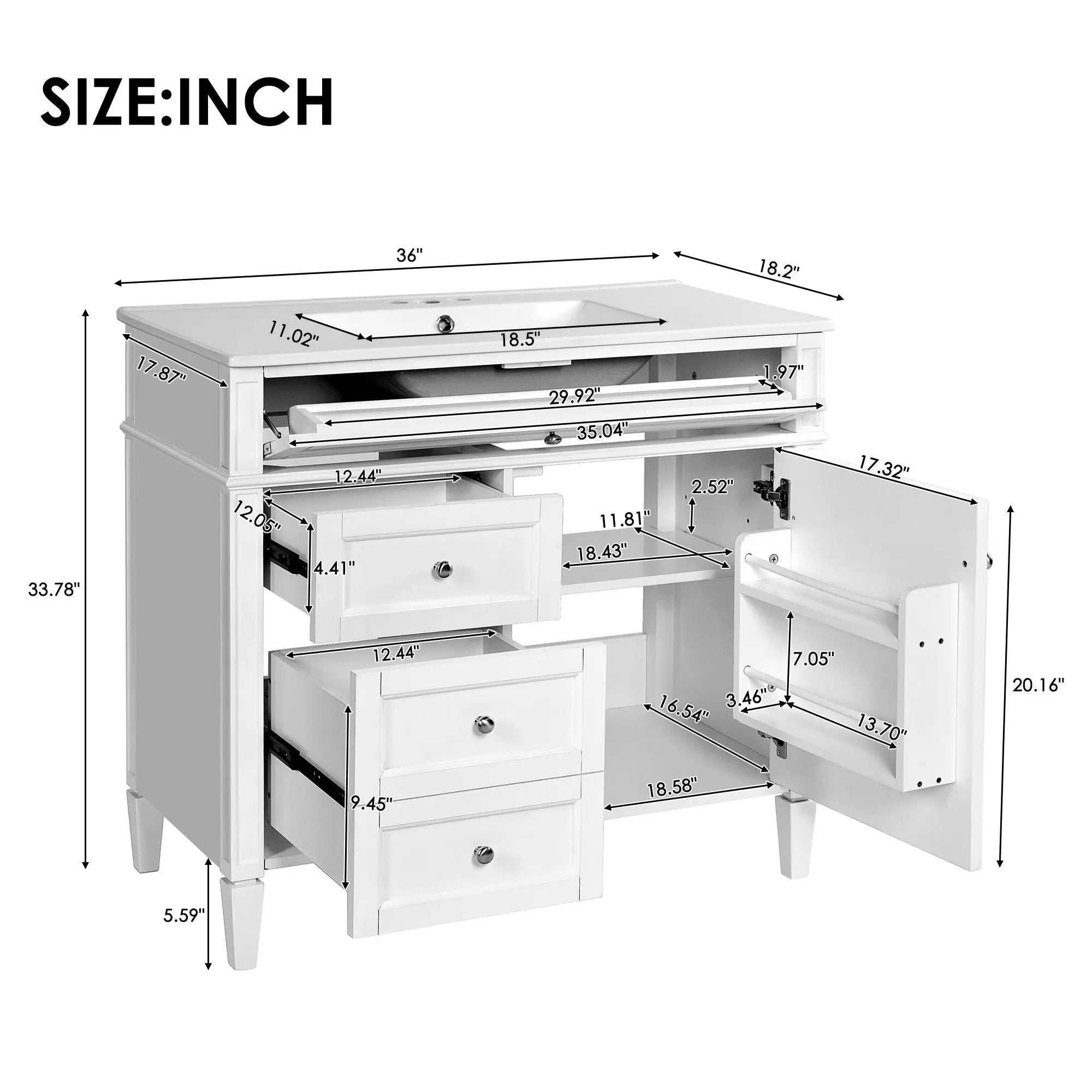 Bathroom Vanity With Top Sink, 2 Drawers And Tip Out Drawer by Unique Piece Furniture
