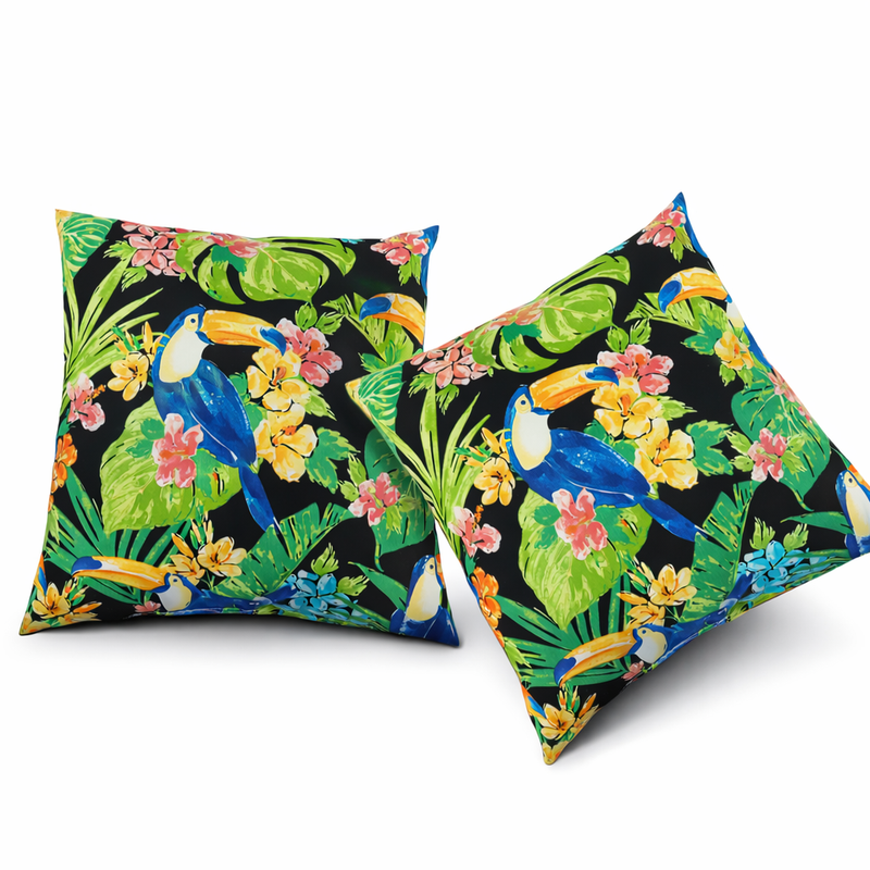 4 Pack Outdoor Pillow Covers 18x18 Inch - Toucan Paradise by HouseOfZazla