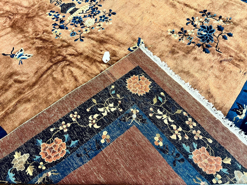 Antique Chinese Wool Rug 9x12, Large Peking Carpet, Handmade, Nichols Rug by Jewel Rugs