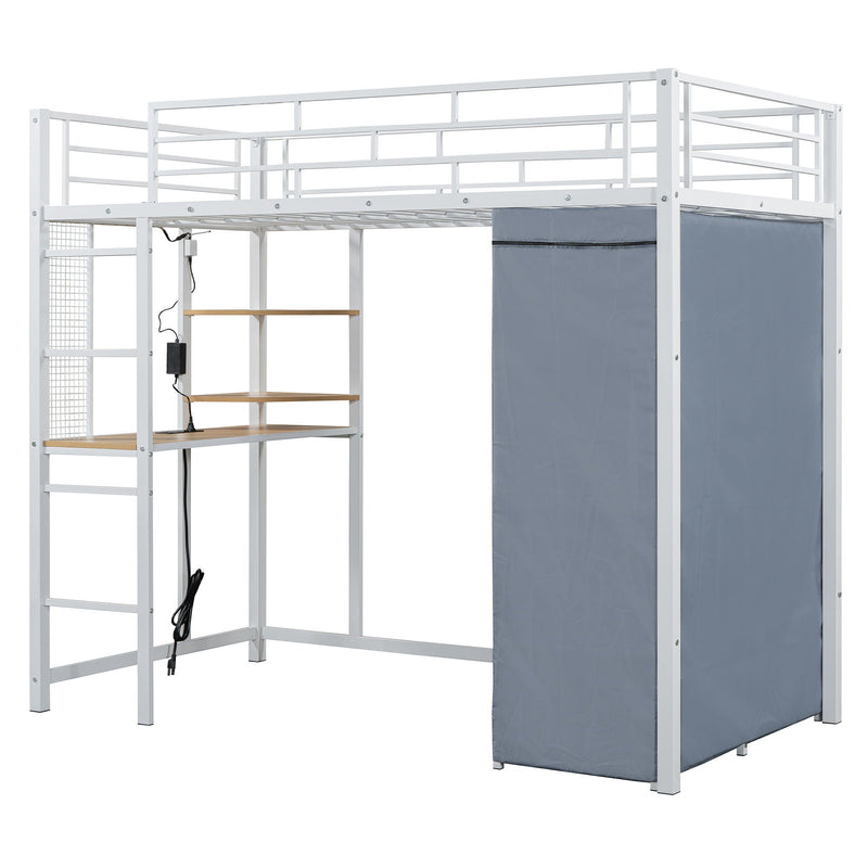 Loft Bed With Desk, Shelves, Power Outlet, LED Light And Wardrobe by HouseOfZazla