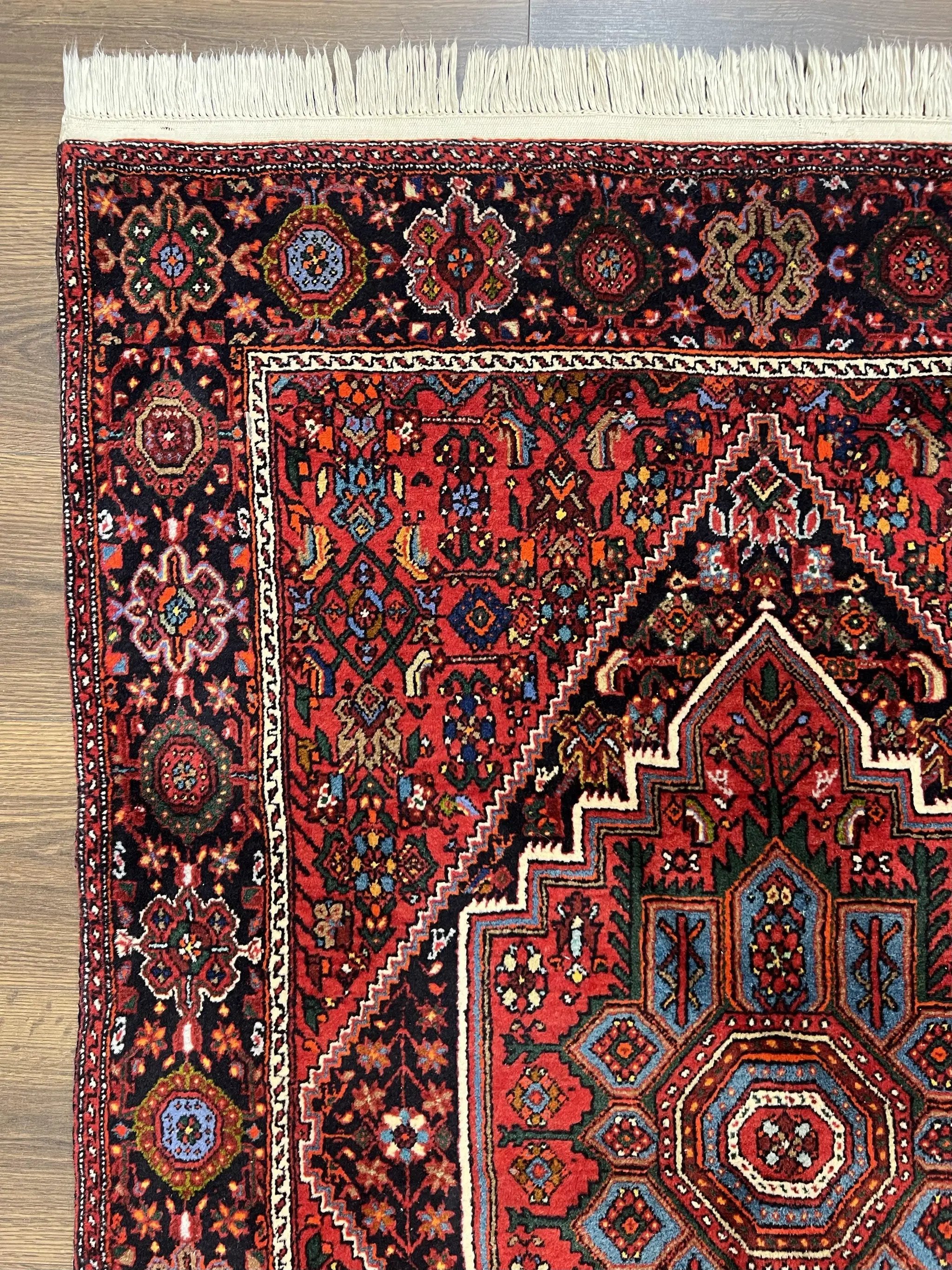 Fine Persian Bidjar Rug 3x5 ft, Ruby Red and Black, Geometric Medallion, Hand Knotted Semi Antique Oriental Bijar Carpet, Wool Area Rug, Tribal Rug by Jewel Rugs