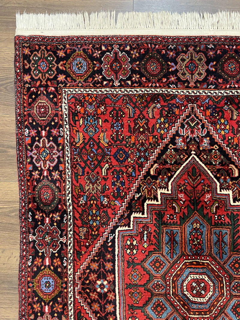 Fine Persian Bidjar Rug 3x5 ft, Ruby Red and Black, Geometric Medallion, Hand Knotted Semi Antique Oriental Bijar Carpet, Wool Area Rug, Tribal Rug by Jewel Rugs