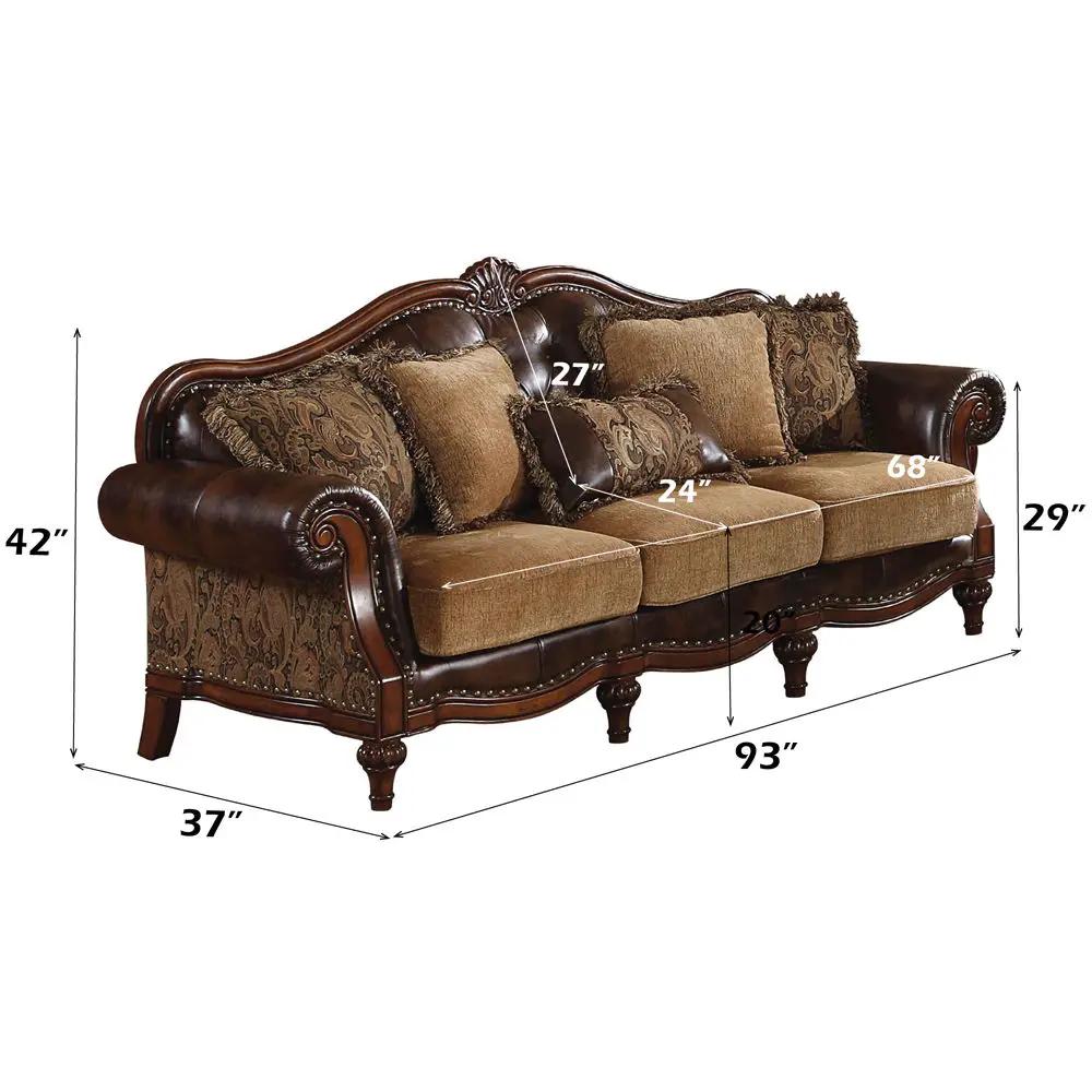 Dreena - Sofa With 5 Pillows - Two Tone Brown Synthetic Leather & Chenille Cherry by Unique Piece Furniture