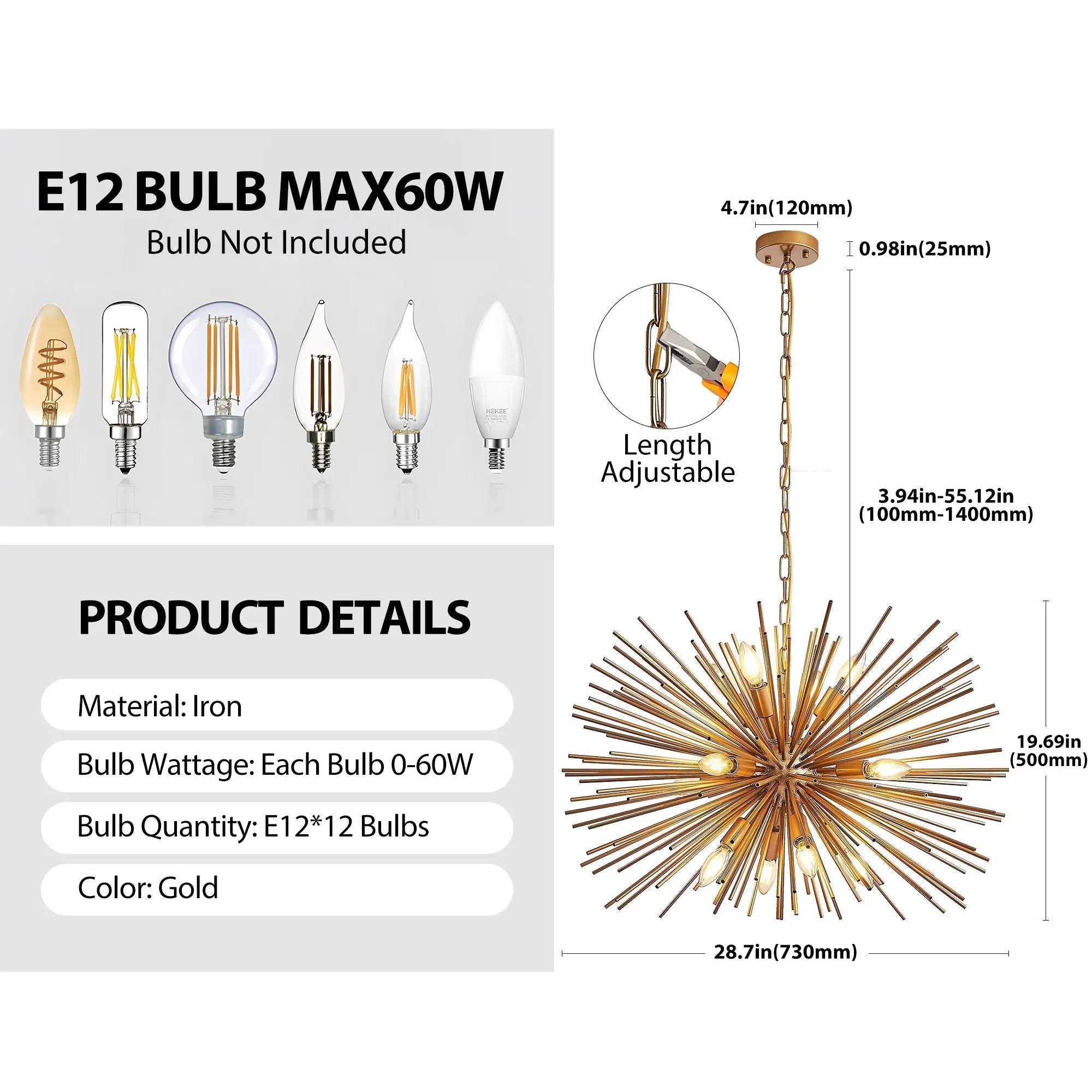 29" Mid-Century Modern 12-Light Starburst Chandelier by HouseOfZazla