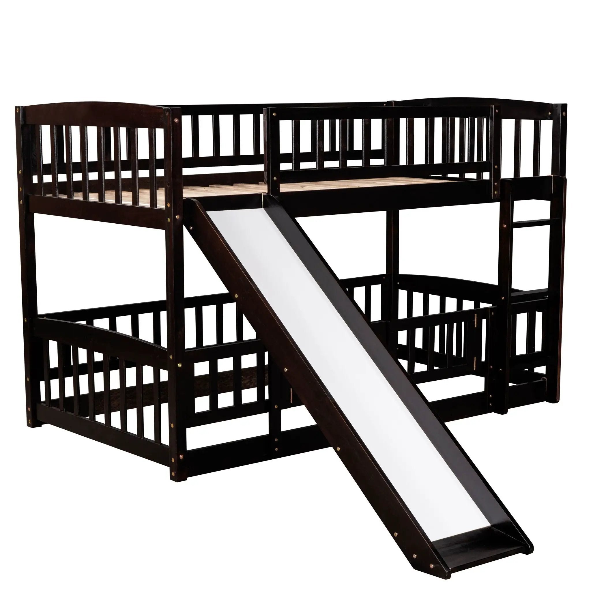 Low Bunk Bed With Slide, Fence And Ladder