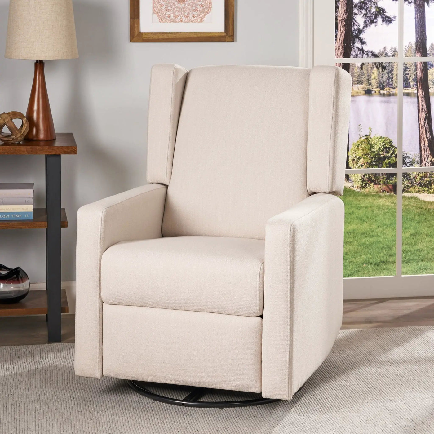 Landau Contemporary Fabric Upholstered Swivel Recliner by Unique Piece Furniture
