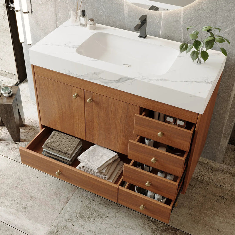 36" Freestanding Bathroom Vanity with Faux Marble Top by HouseOfZazla