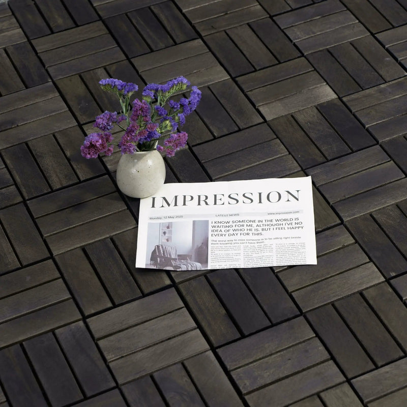 Acacia Wood Interlocking Deck Tiles Checker Pattern For Outdoor Flooring by HouseOfZazla