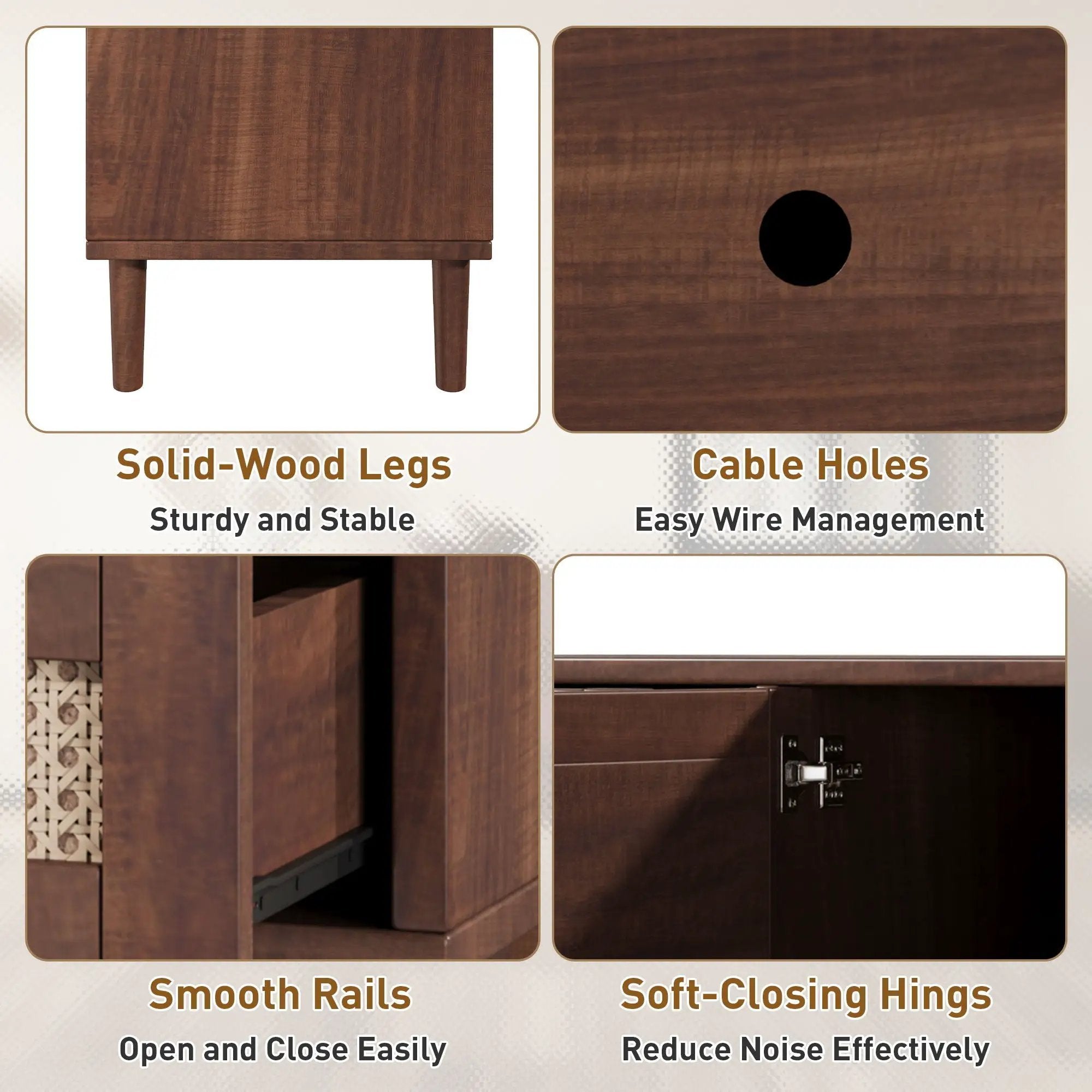 TV Stand, Media Console With 4 Drawers, Soft Closing Hinges - Dark Brown by Unique Piece Furniture