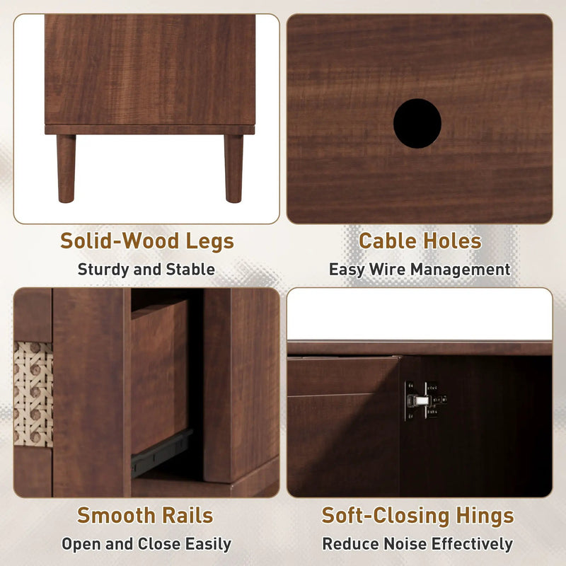 TV Stand, Media Console With 4 Drawers, Soft Closing Hinges - Dark Brown by Unique Piece Furniture