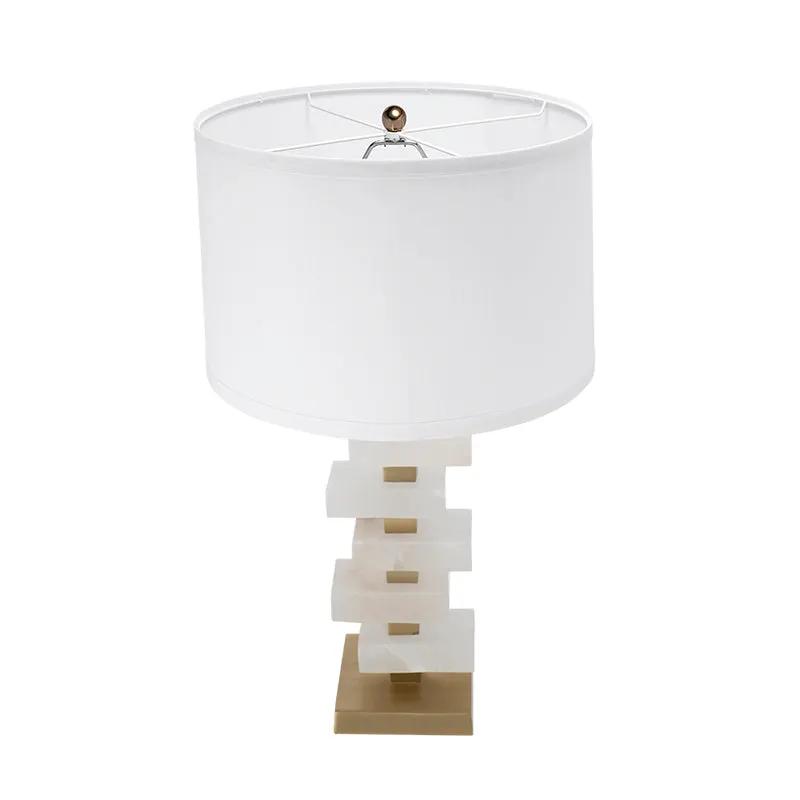 D15x26.7' White and Gold Alabaster Slab Table Lamp by HouseOfZazla