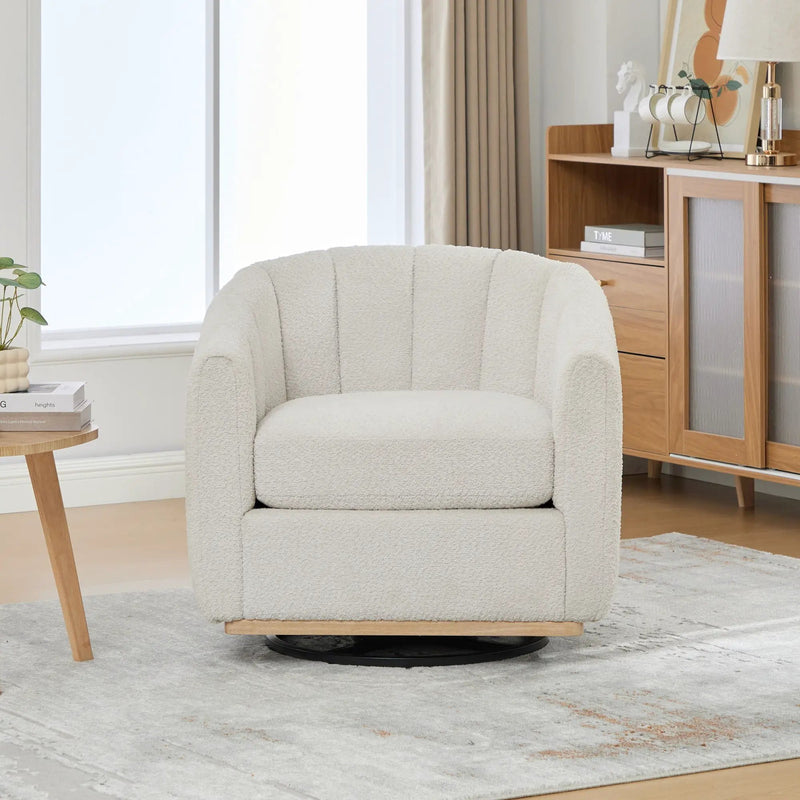 360 Degrees Swivel Upholstered Barrel Armchair For Living Room - Ivory by Unique Piece Furniture