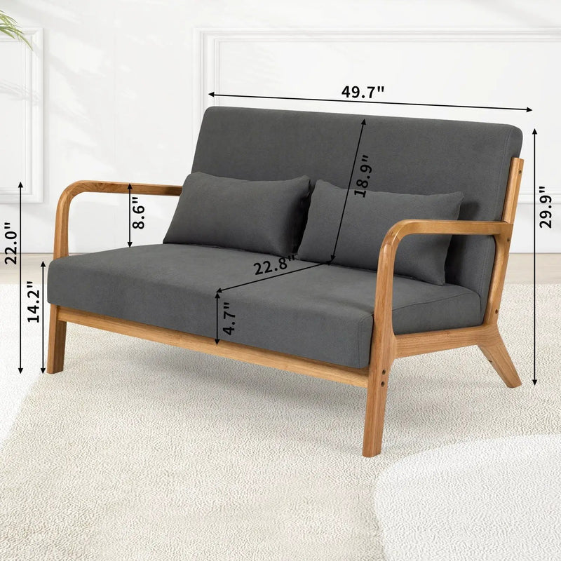Leisure Chair With Solid Wood Armrest And Feet, Mid-Century Modern Accent Sofa, 2 Seat by HouseOfZazla