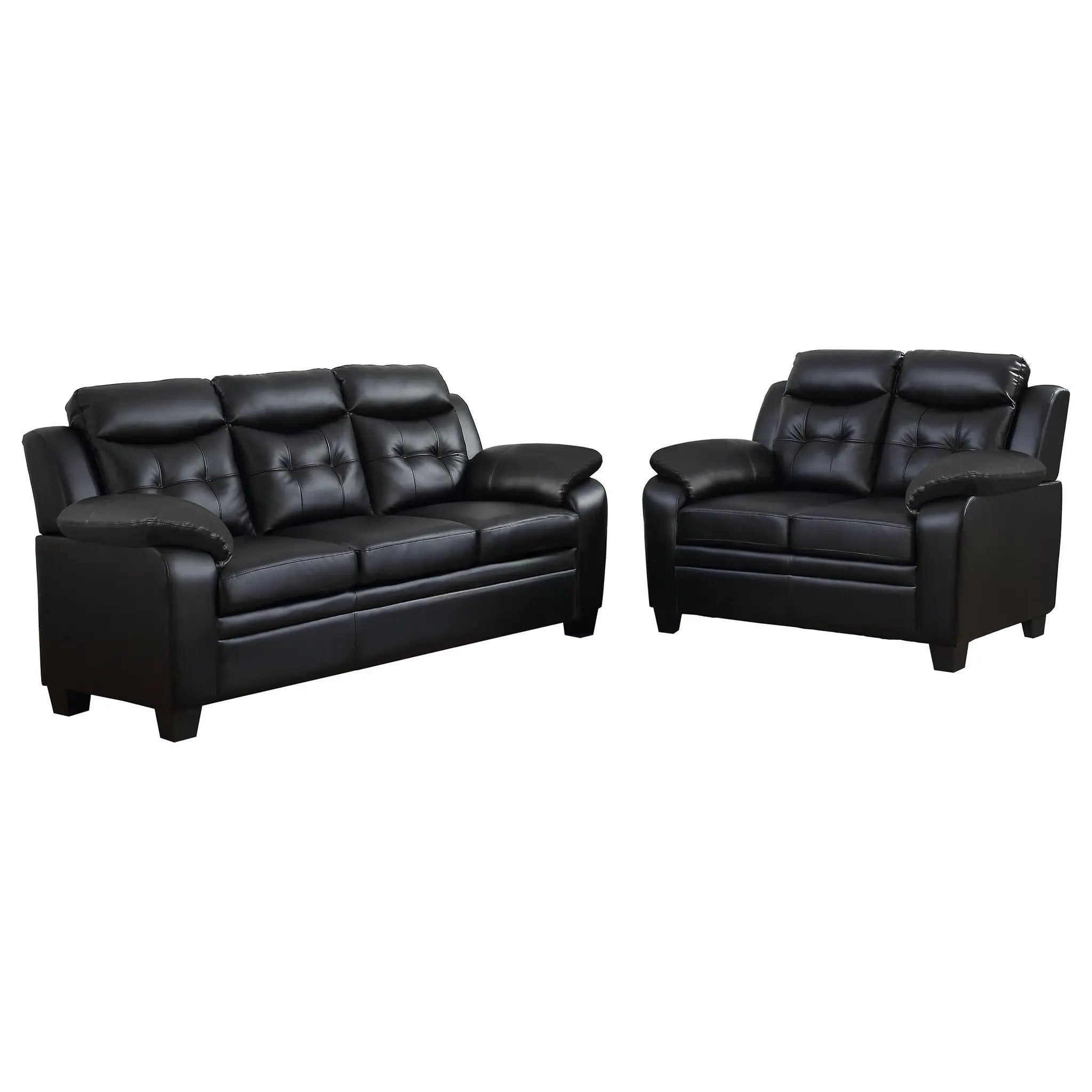 Finley 2-piece Upholstered Padded Arm Tufted Sofa Set Black by Unique Piece Furniture
