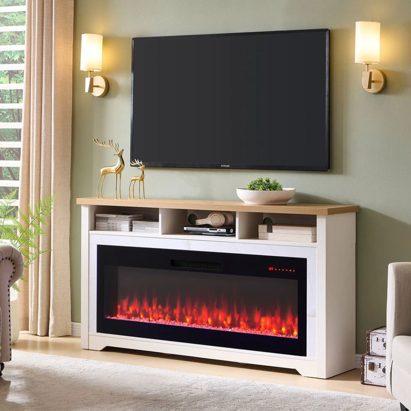 60 Inch Fireplace TV Stand for TVs Up to 70" with 50" Smart Electric Fireplace by HouseOfZazla