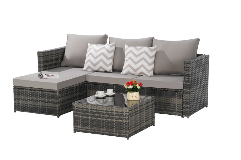 2 Pieces Patio Furniture Set with Woven Sectional and Ottoman by HouseOfZazla