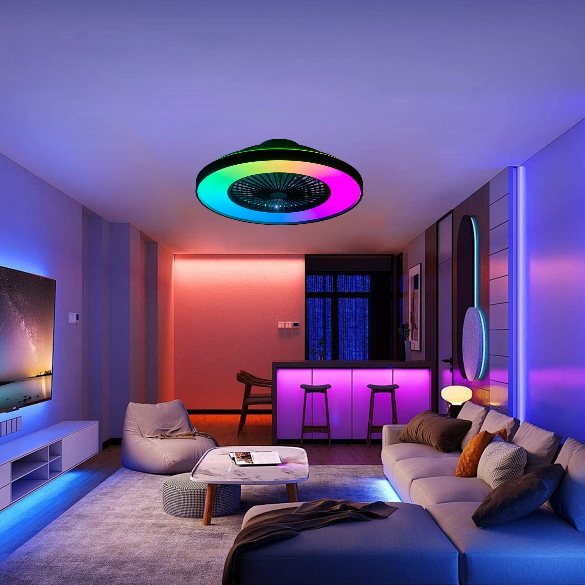 23-Inch Black and White Ceiling Fan Light with LED RGB by HouseOfZazla