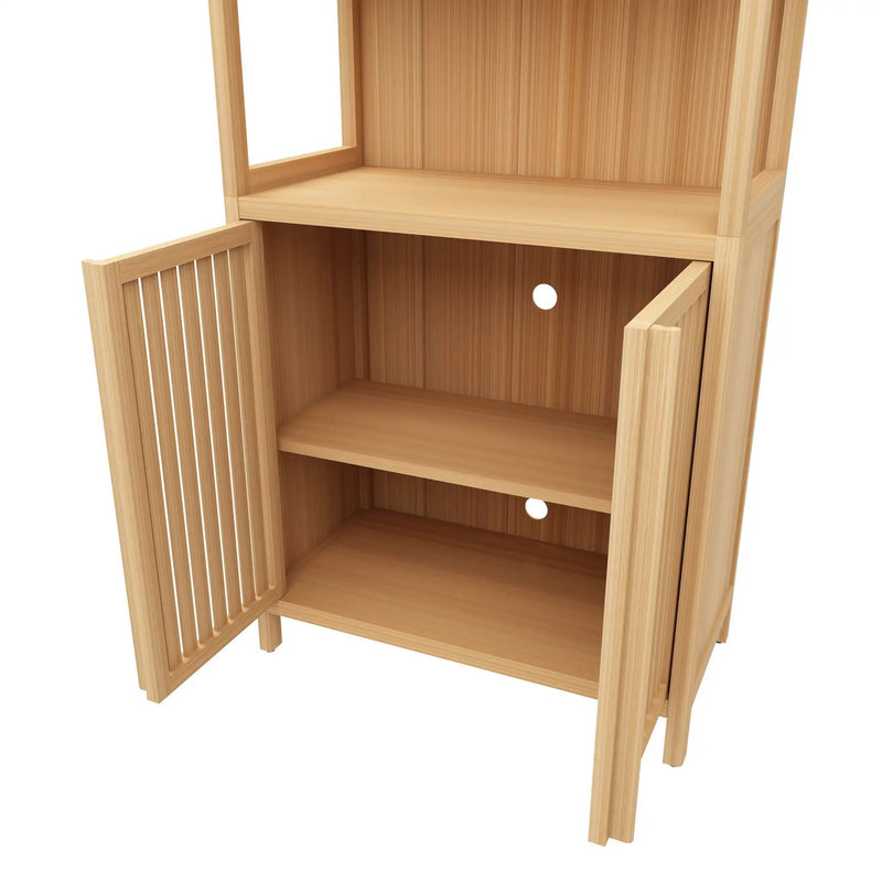 Neutral - Bamboo Storage Cabinet Freestanding With 2 Doors For Bathroom, Living Room, Kitchen, And Entryway - Neutral by HouseOfZazla