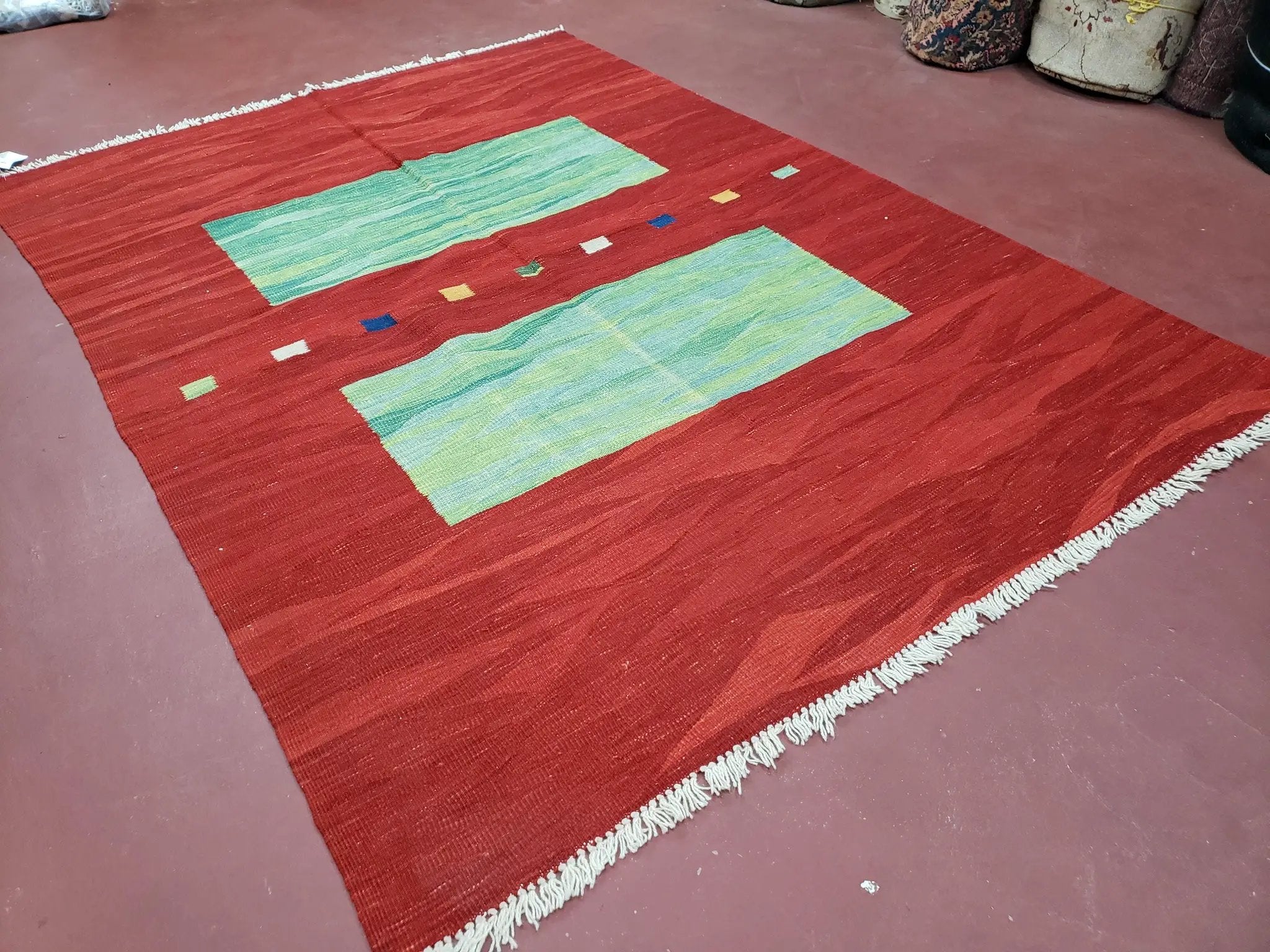 Red Turkish Kilim Rug, 5x7 - 6x8 Rugs, Red and Green Kilim Carpet, Kilim Area Rugs, Flatweave No Pile Rug, New Turkish Rug, Handmade Kilim by Jewel Rugs
