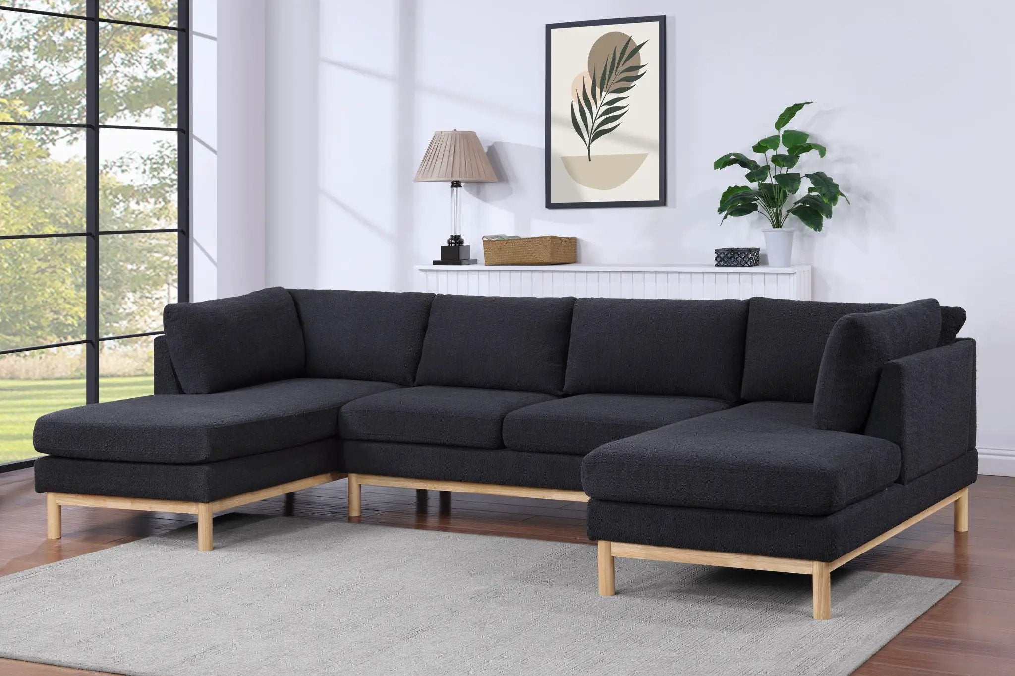 Hallie - Wide Sherpa Double Chaise U-Shape Sectional Sofa by Unique Piece Furniture