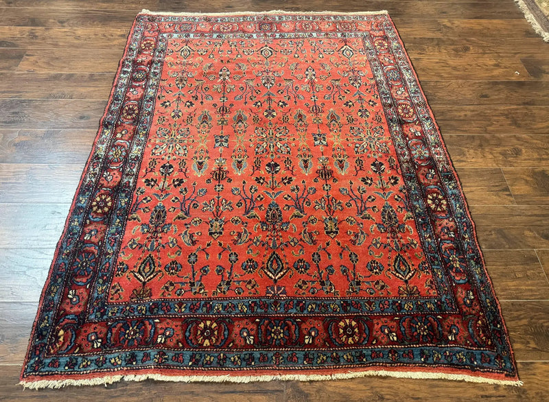 Antique Persian Tribal Rug 5 x 6.6, Tomato Red, Hamadan Angelas Rug by Jewel Rugs