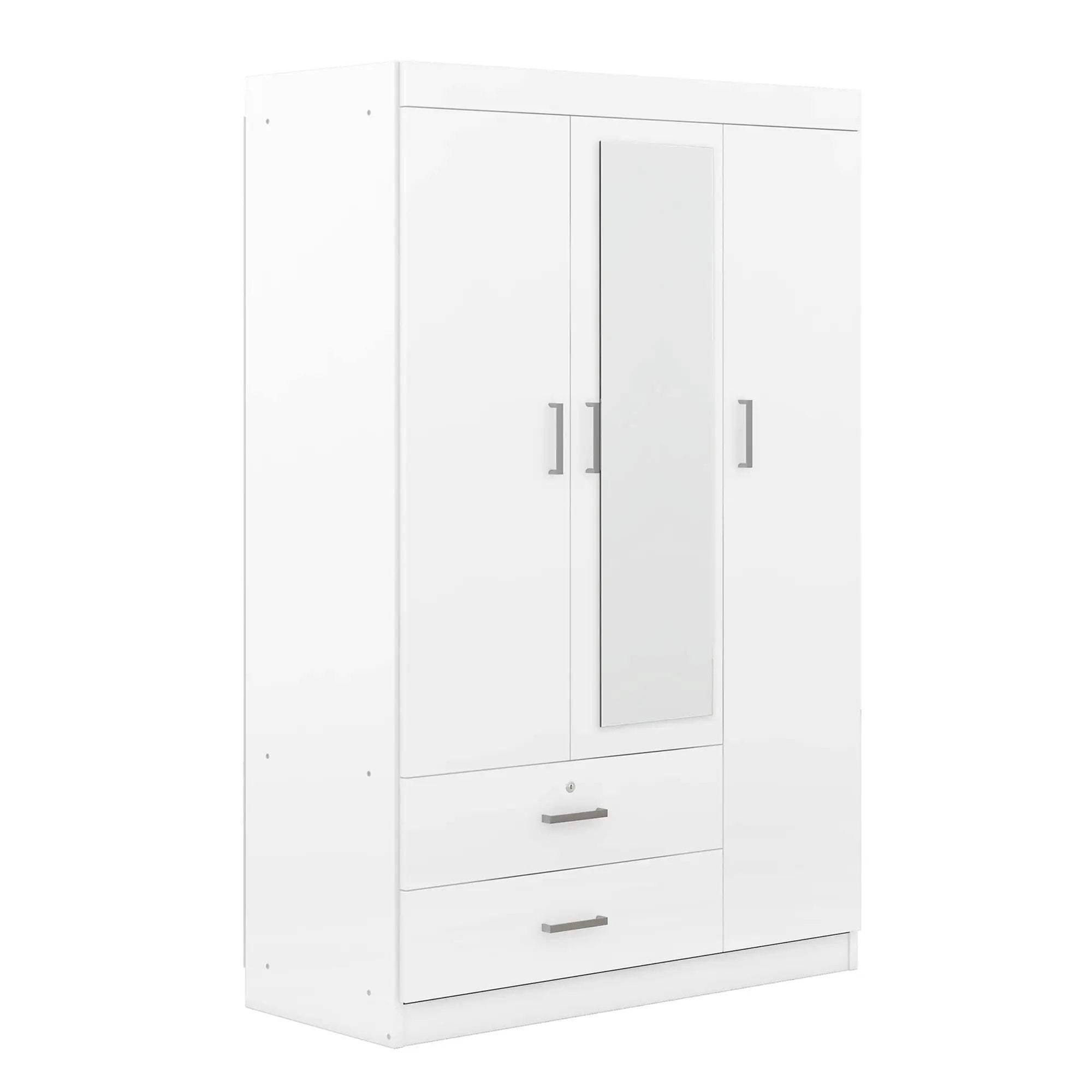 3-Door Mirror Wardrobe with Shelves, White by HouseOfZazla