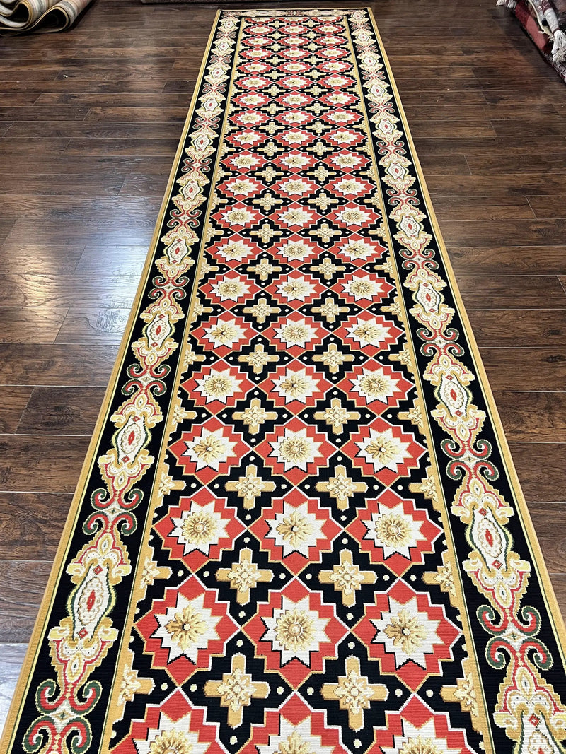 Runner Rug 4x19, Panel Design Rug, Custom Made Stark Runner Carpet, Wool, Vintage 4 x 19 Hallway Rug, European Design, Red Black Ivory Tan by Jewel Rugs