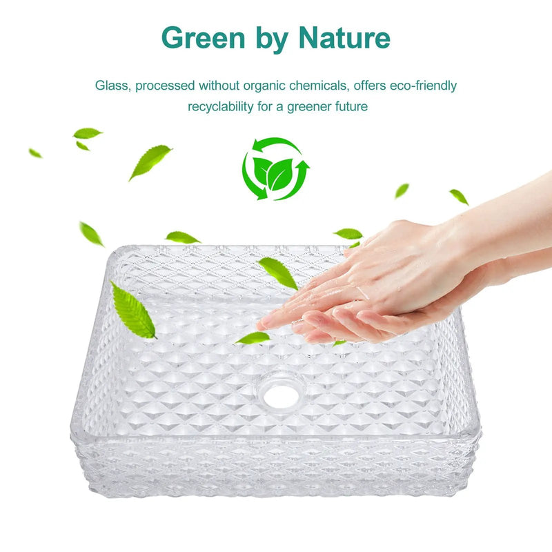 Rectangle Vessel Sink With Diamond Texture With Pop Up Drain (No Faucet) - White by HouseOfZazla