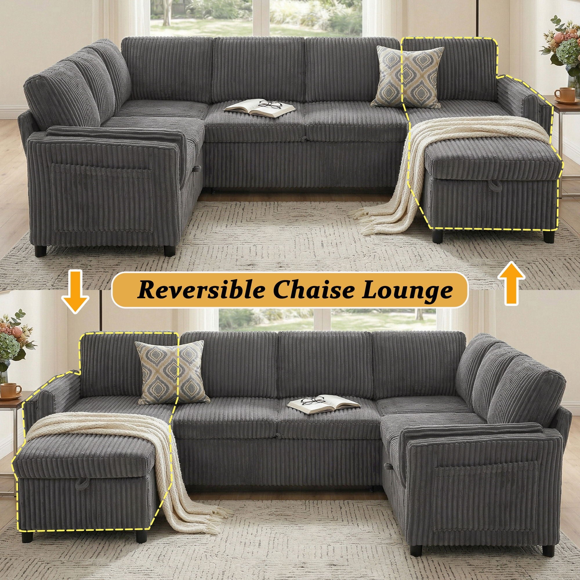 Convertible U-Shaped Sectional Sofa Bed With USB Ports And Storage by HouseOfZazla