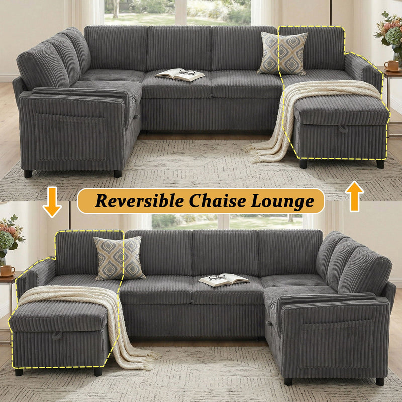 Convertible U-Shaped Sectional Sofa Bed With USB Ports And Storage by HouseOfZazla
