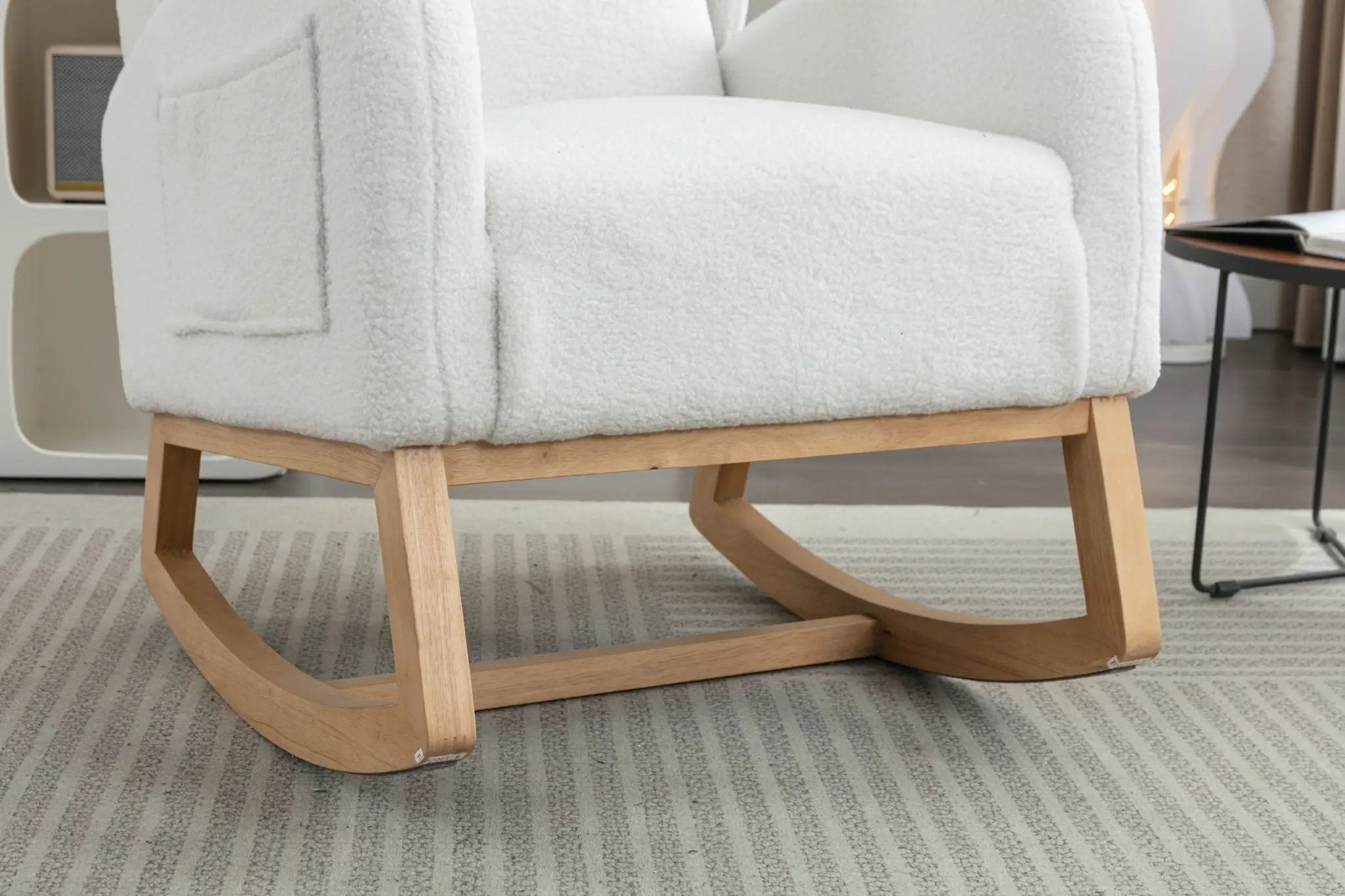 Teddy Fabric Rocking Chair With Packet Wood Legs - Ivory by HouseOfZazla